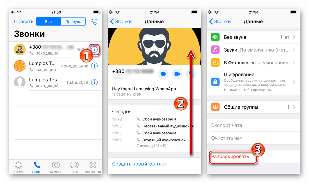 WhatsApp за отключване на телефонен номер за iPhone от дневника на повикванията