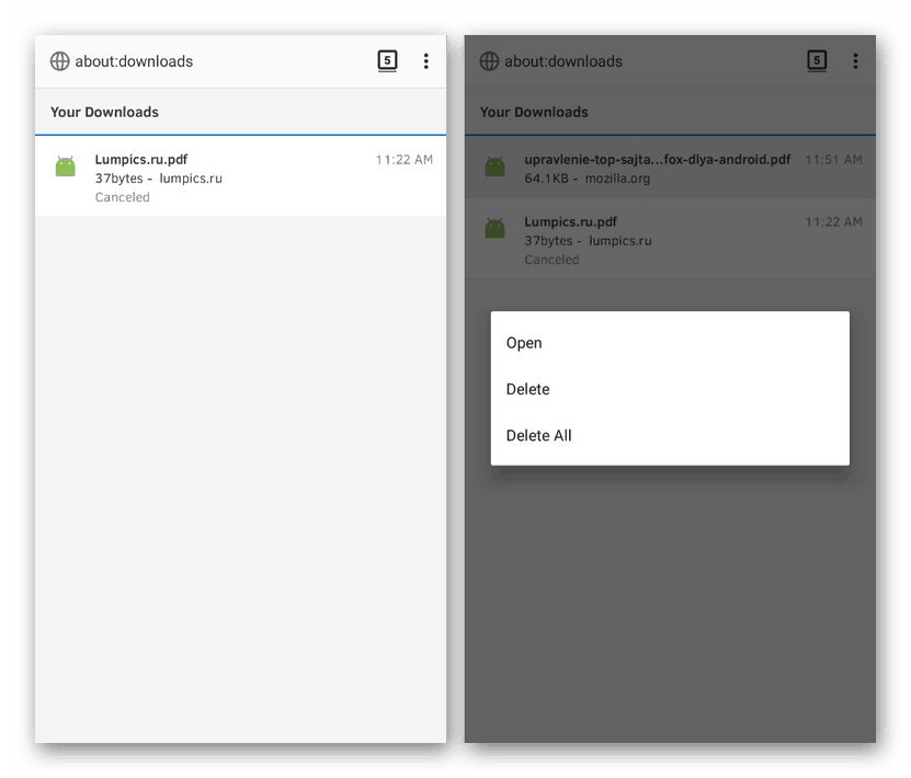 عرض التنزيلات في متصفح Tor على Android