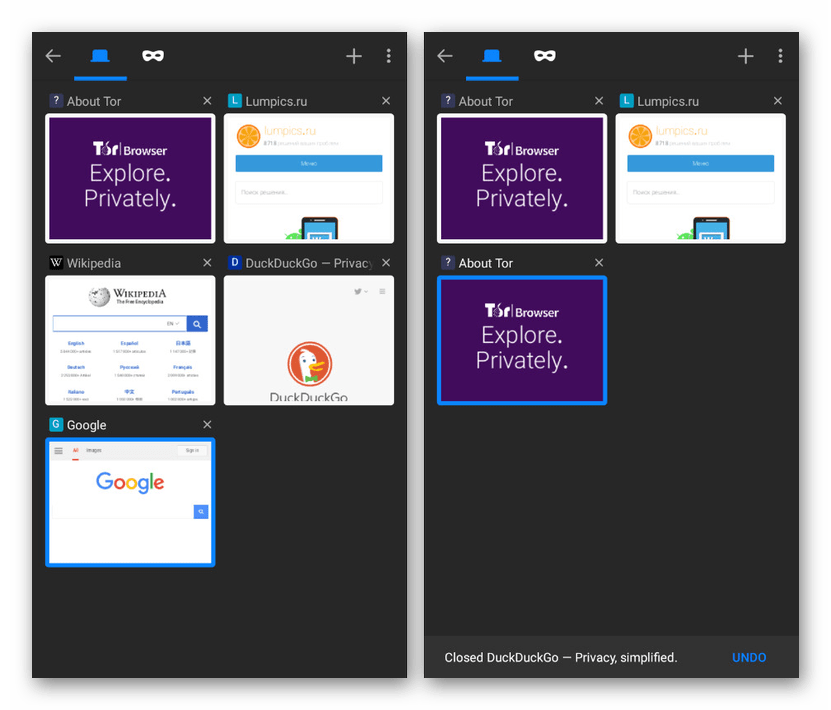 عرض علامات التبويب في متصفح Tor على Android