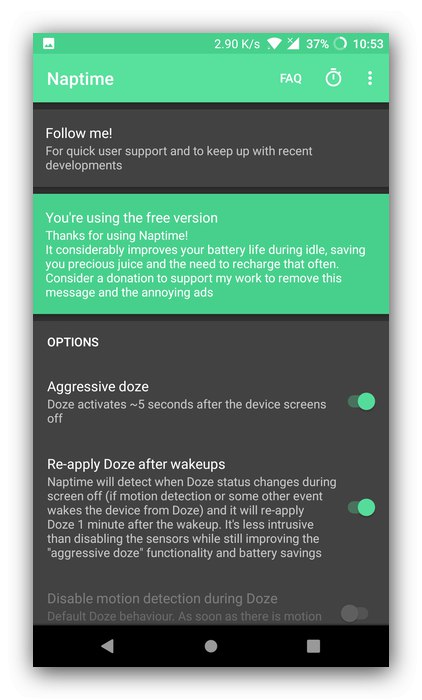 Приложението Naptime като опция за спиране на приложение за Android