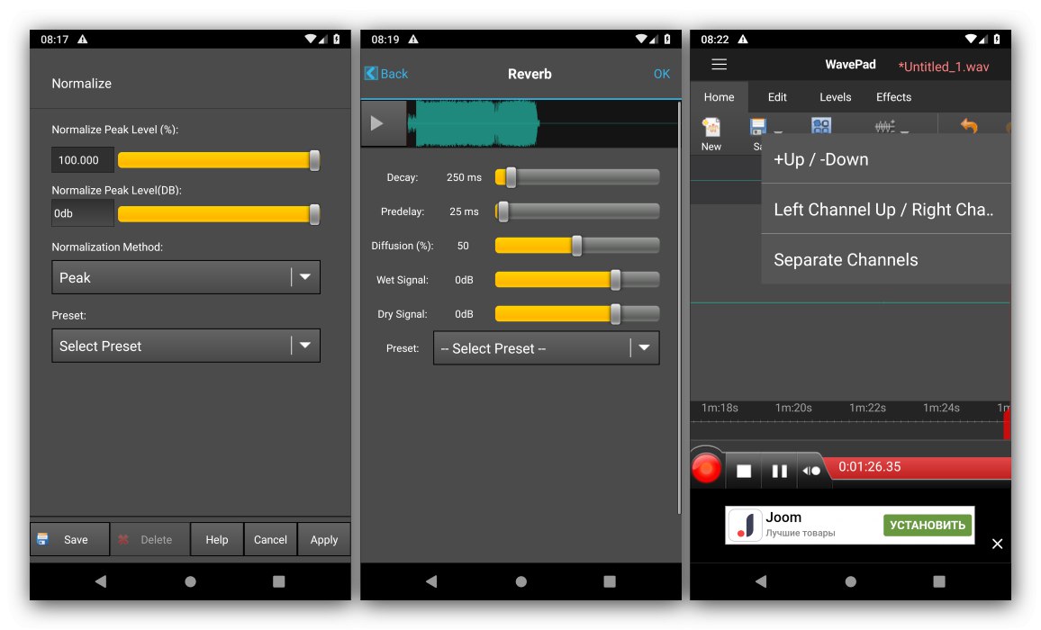 Sledite učinkom mešanja v urejevalniku zvoka za urejevalnik zvoka Android WavePad