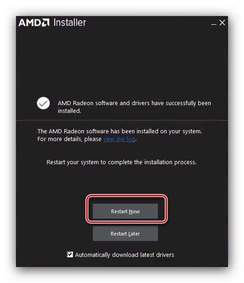 Завършване на инсталирането на драйвер с помощта на AMD Crimson софтуер