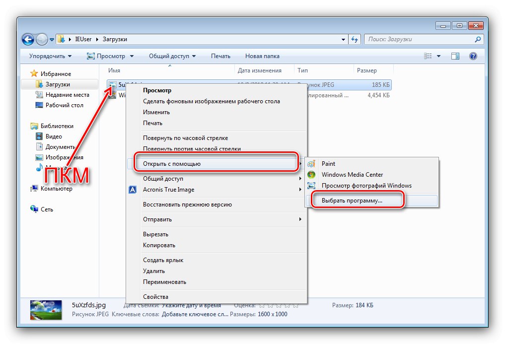 Otwórz element, aby zmienić skojarzenia plików w menu kontekstowym dokumentu systemu Windows 7