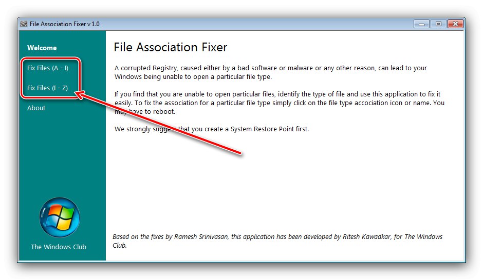 Wybierz typ dokumentu w narzędziu File Association Fixer, aby zmienić skojarzenia plików w systemie Windows 7