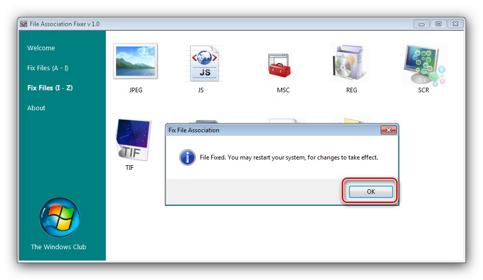 Potwierdź zmiany w narzędziu File Association Fixer, aby zmienić skojarzenia plików w systemie Windows 7