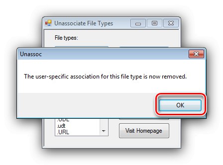 Potwierdzenie zmiany skojarzeń plików przez Unassoc w Windows 7