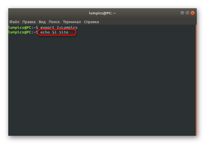 Unos naredbe echo u Linux pomoću izrađene varijable