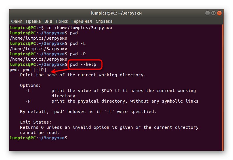 Висновок офіційної документації команди PWD в Linux