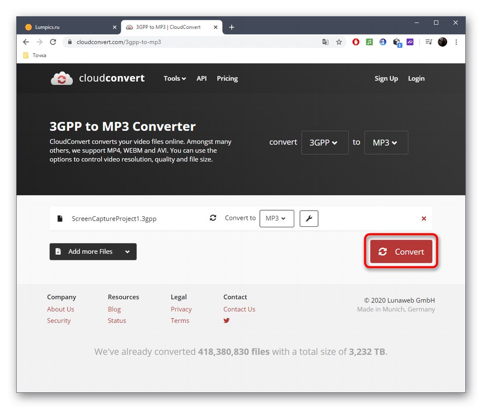 Перехід до конвертації 3GPP в MP3 через онлайн-сервіс CloudConvert