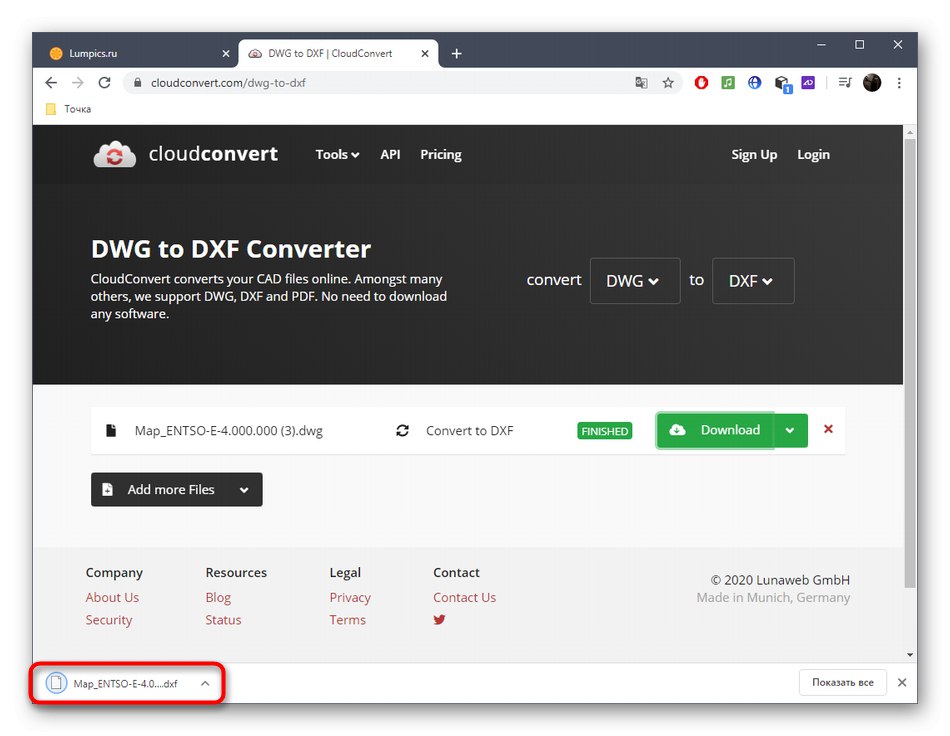 Відкриття підсумкового файлу після конвертації DWG в DXF через онлайн-сервіс CloudConvert
