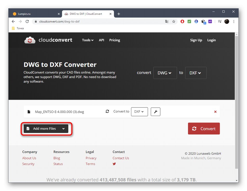 Додаткове додавання файлів для конвертації DWG в DXF через онлайн-сервіс CloudConvert