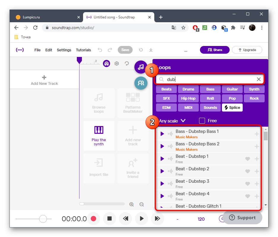 Преглеждайте наличните цикли, докато създавате дубстеп песен чрез онлайн услугата SoundTrap