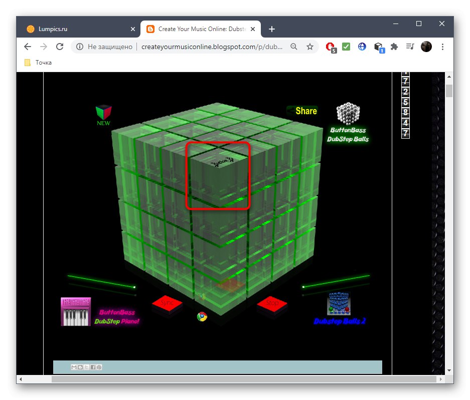 Възпроизвеждане на блокове при създаване на дабстеп песен чрез онлайн услугата Dubstep Cube