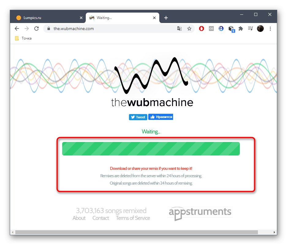Процесът на обработка на дабстеп песен чрез онлайн услугата The Wub Machine