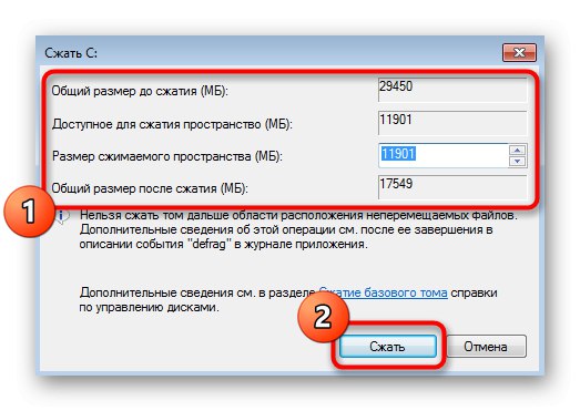 Izbira mesta za stiskanje obstoječega nosilca v čarovniku Windows 7, ki se odpre