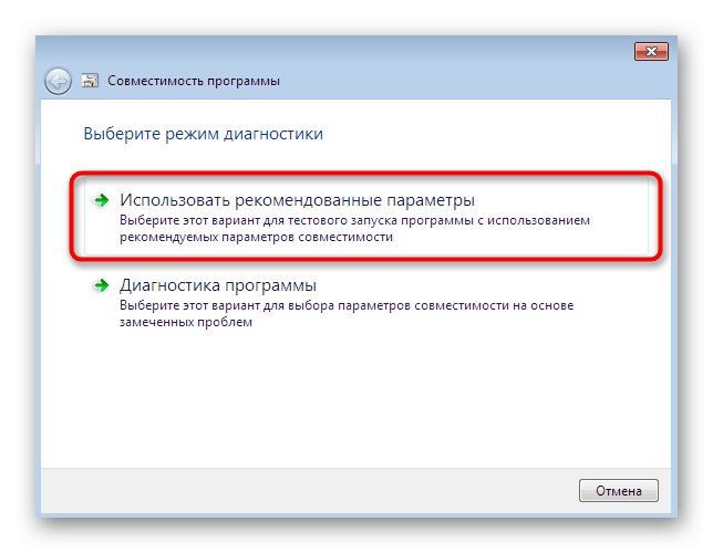 Izbira predlaganih možnosti združljivosti pri odpravljanju težav z zagonom Diablo 2 v sistemu Windows 7