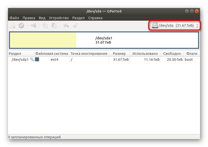 Wybór dysku do sformatowania za pomocą narzędzia Gparted w systemie Linux