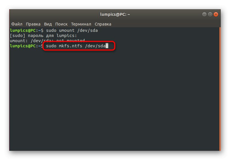 Polecenie formatowania dysku do systemu plików za pośrednictwem terminala w systemie Linux