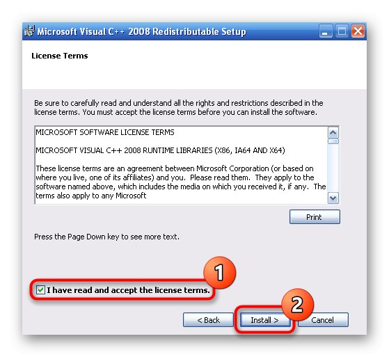 Přijměte licenční smlouvu při instalaci Visual C ++ k opravě problému bcrypt.dll v systému Windows XP