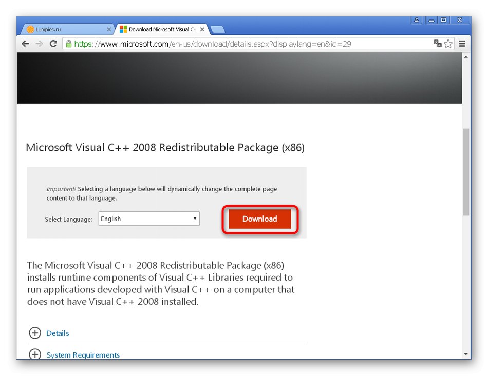 Spuštění stahování Visual C ++ při opravě problému bcrypt.dll v systému Windows XP