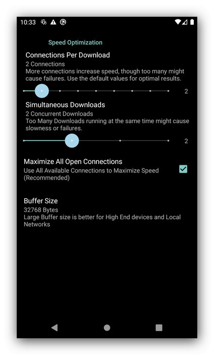 Налаштування швидкості завантаження менеджера закачувань для Android Turbo Download Manager