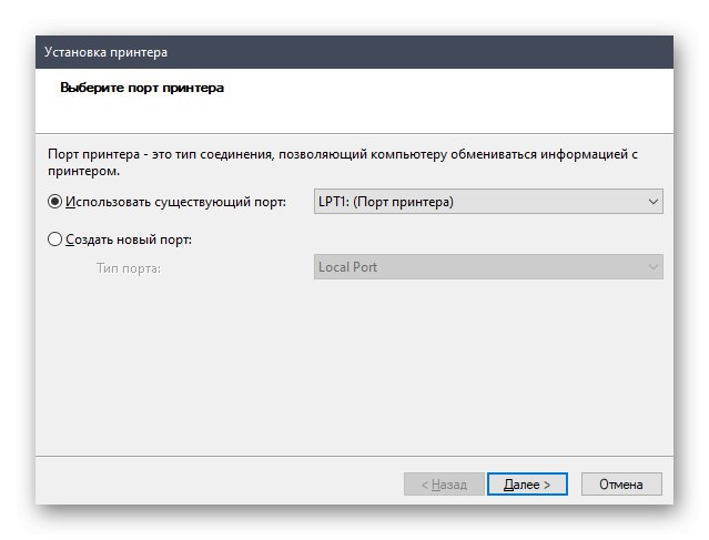 Wybieranie portu do instalacji drukarki w narzędziu Legacy Hardware Tool