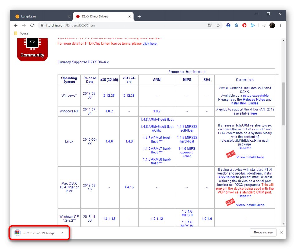 Изтегляне на драйвера за конвертора RS-485 от официалния уебсайт