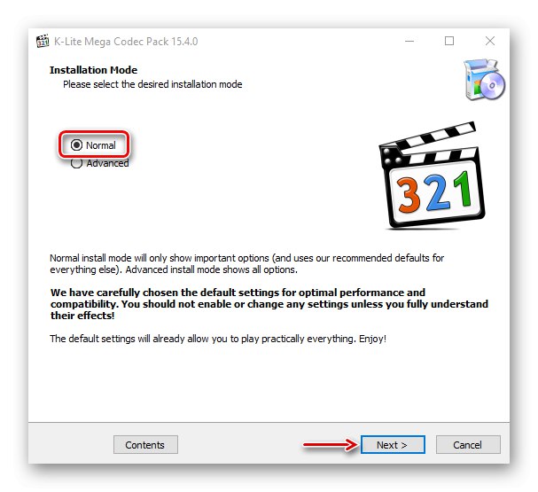 Wybieranie typu instalacji pakietu K-Lite Codec Pack