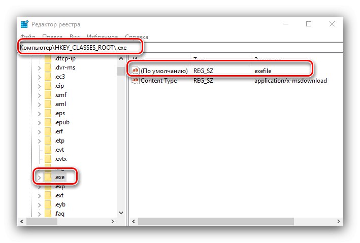 Položka v registri, ktorá opravuje problém, že EXE nefunguje v systéme Windows 10
