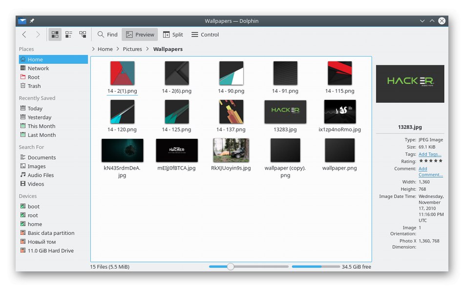 Používání Správce souborů Dolphin v systému Linux