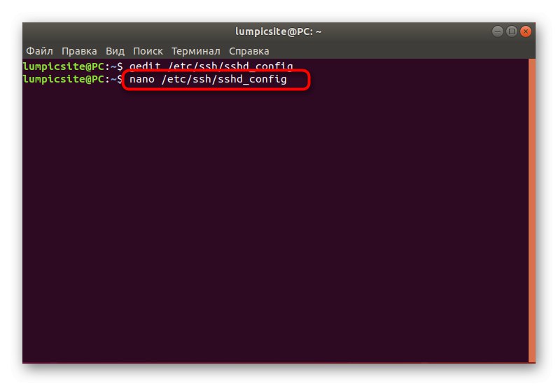Otvorenie konfiguračného súboru prostredníctvom editora nano konzoly v systéme Linux
