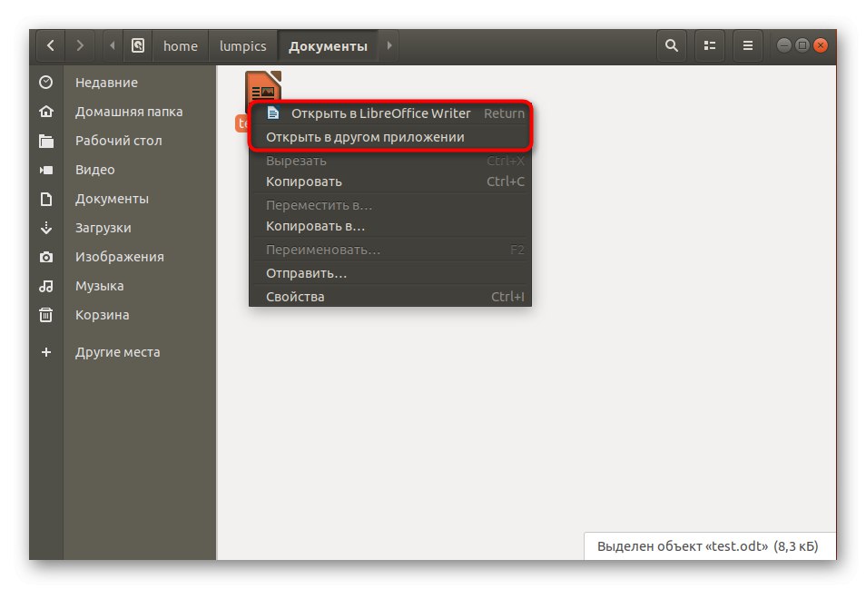 Prejdite na vlastnosti súboru a otvorte ho pomocou LibreOffice v systéme Linux