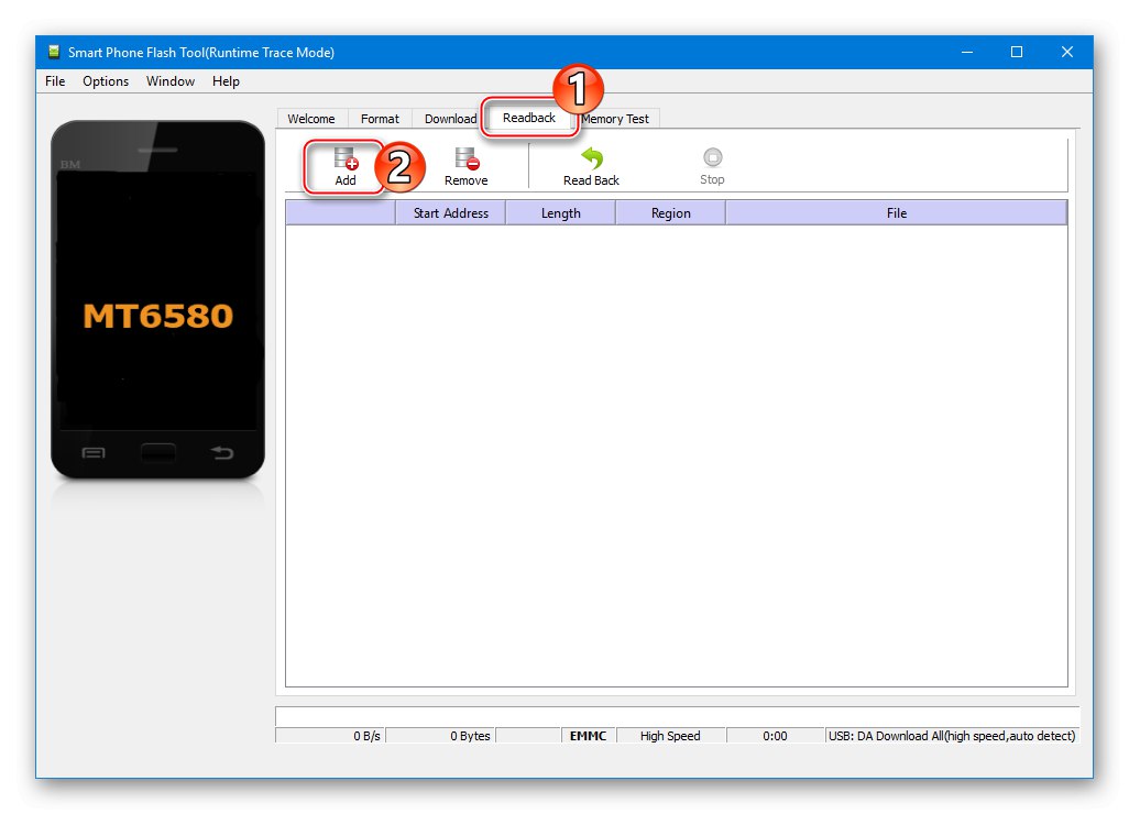 Záloha Doogee X5 MAX NVRAM prostredníctvom karty FlashTool Readback, tlačidlo Pridať