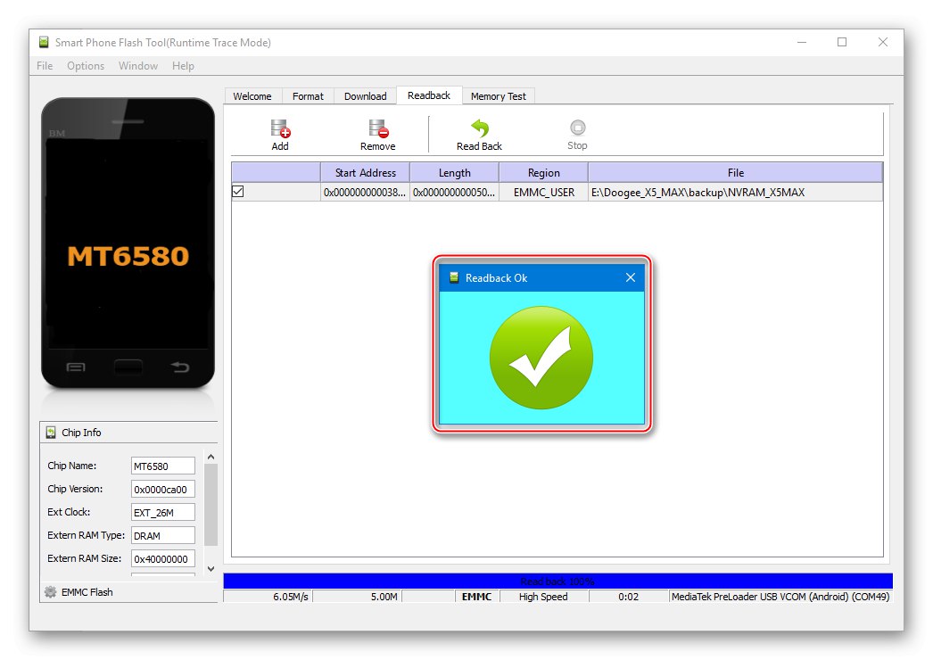 Bola vytvorená záloha NVRAM doogee X5 MAX SP Flash Tool