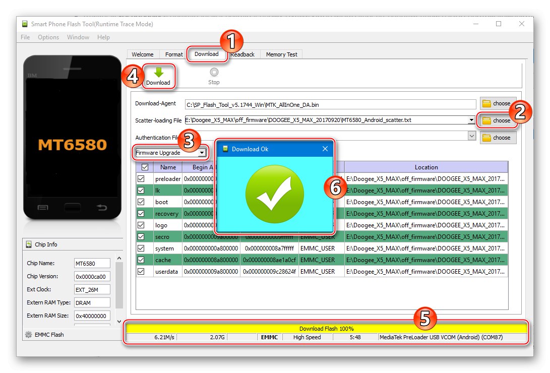 Doogee X5 MAX obnovujúci výkon smartfónu pomocou nástroja Flash Tool