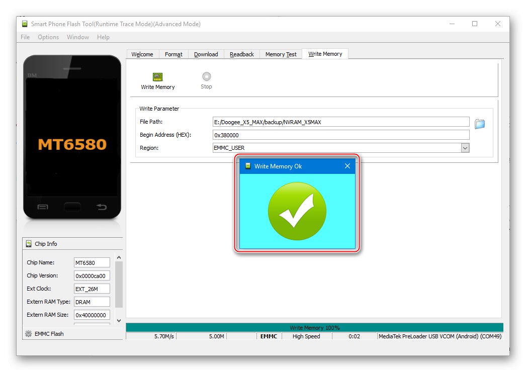 Nástroj Doogee X5 MAX SP Flash Tool NVRAM obnovený zo zálohy