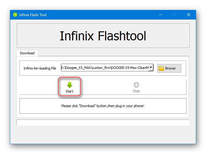 Doogee X5 MAX Infinix Flash Tool spúšťa inštaláciu firmvéru