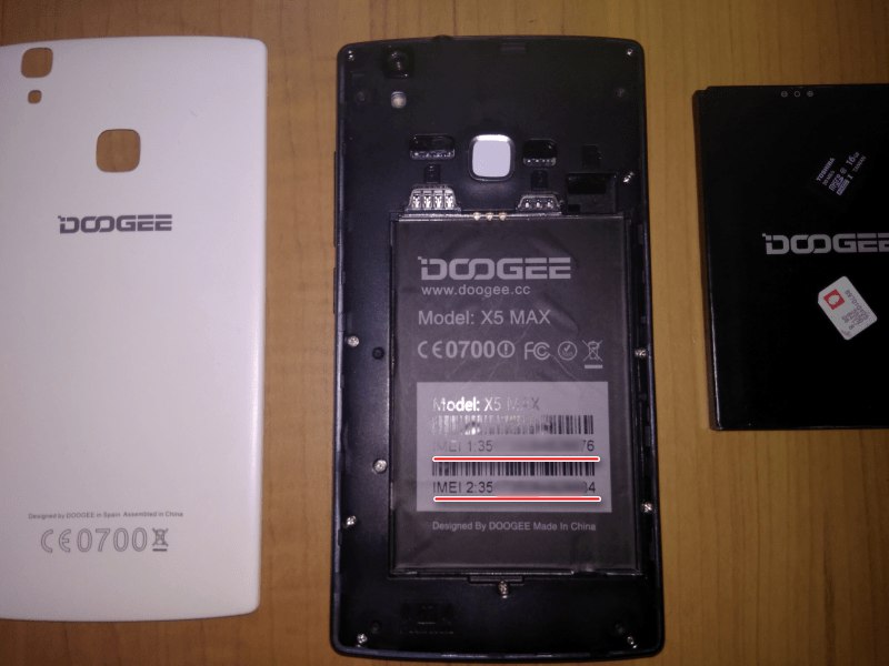 Doogee X5 MAX IMEI sa nachádzajú pod batériou zariadenia