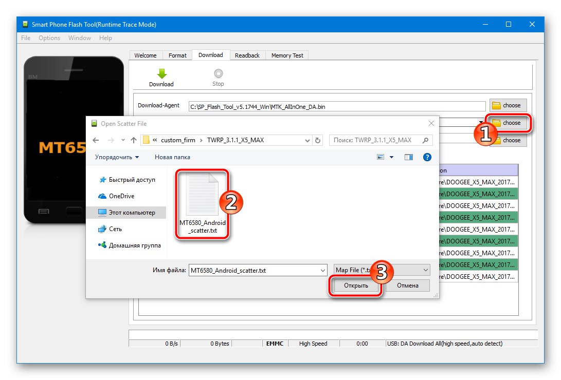 Rozptyl načítania Doogee X5 MAX pre inštaláciu TWRP v nástroji SP Flash Tool