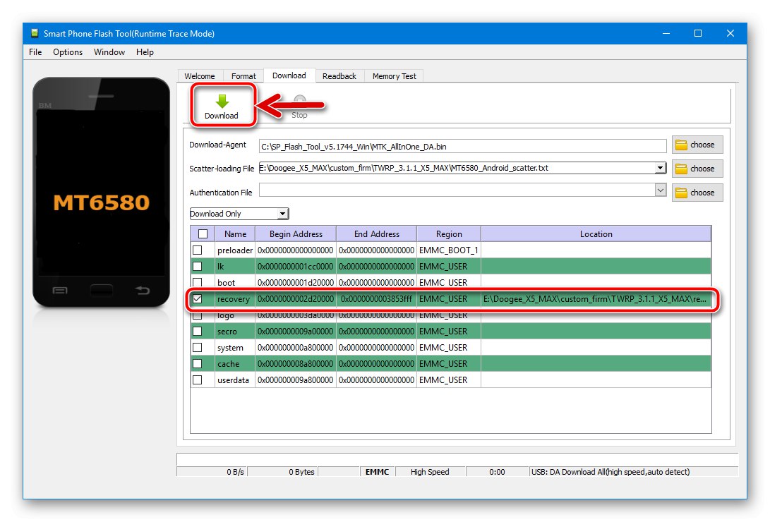 Firmvér na obnovenie Doogee X5 MAX TWRP pomocou nástroja SP Flash