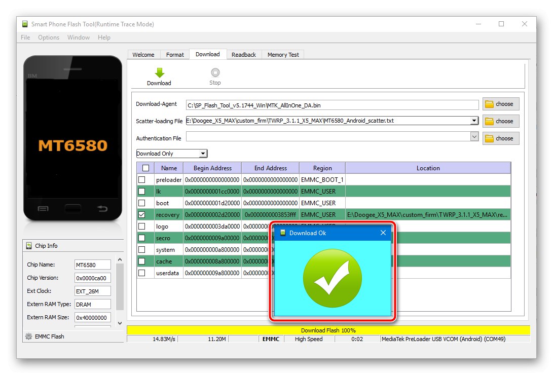 Firmvér na obnovenie Doogee X5 MAX TWRP pomocou nástroja SP Flash