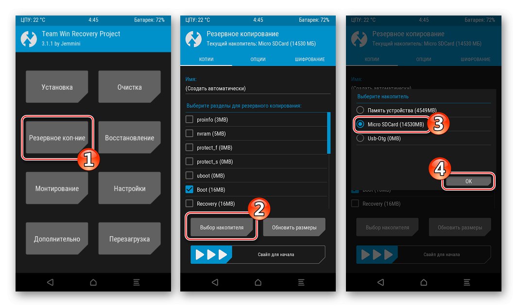 Záloha Doogee X5 MAX TWRP - vyberte disk, ktorý chcete uložiť