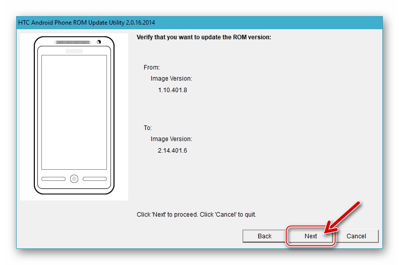 Съпоставяне на HTC Desire 601 ARU Wizard на инсталирани и инсталирани версии на фърмуера