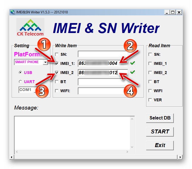 Lenovo A850 IMEI & SN Writer, въвеждайки IMEI стойности в програмата.