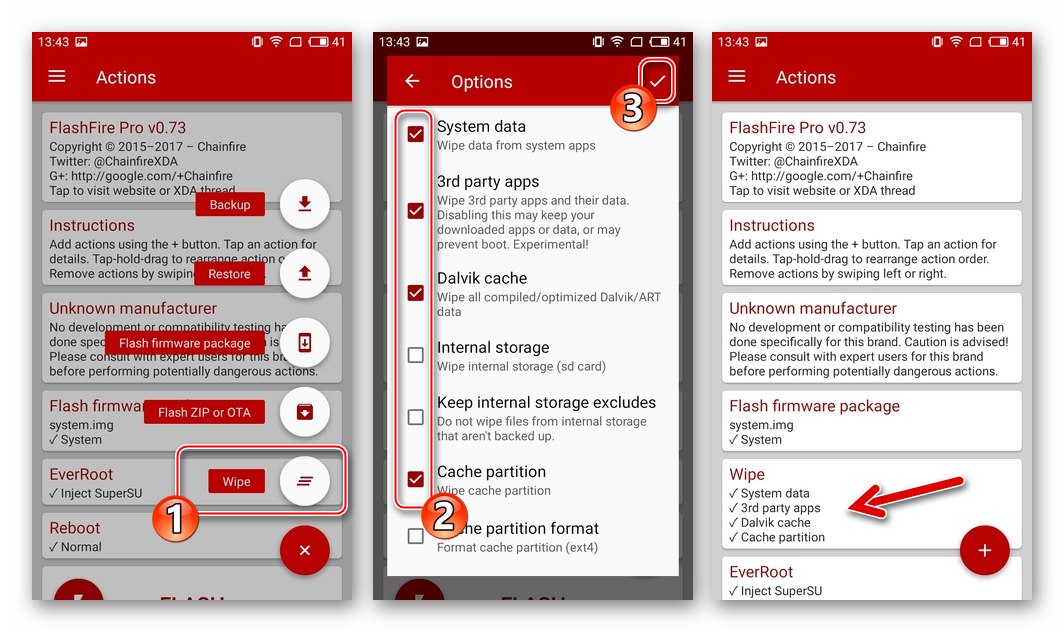 Meizu M3 Mini изчистване на дялове по време на мигане чрез FlashFire