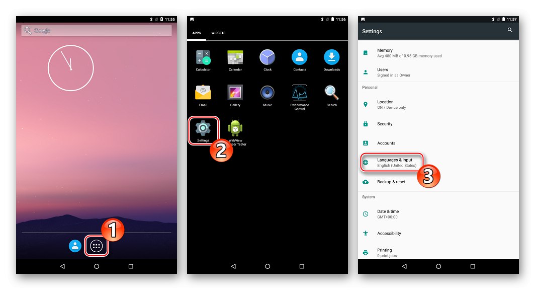 Firmvér AOSP firmvéru Google Nexus 7 3G (2012) Jazyky a vstup na zmenu jazyka rozhrania