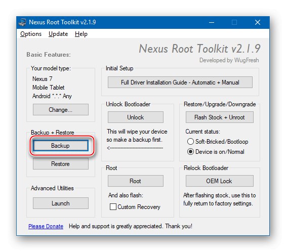 Zálohovanie Google Nexus 7 3G (2012) pomocou súboru nástrojov Nexus Root Toolkit