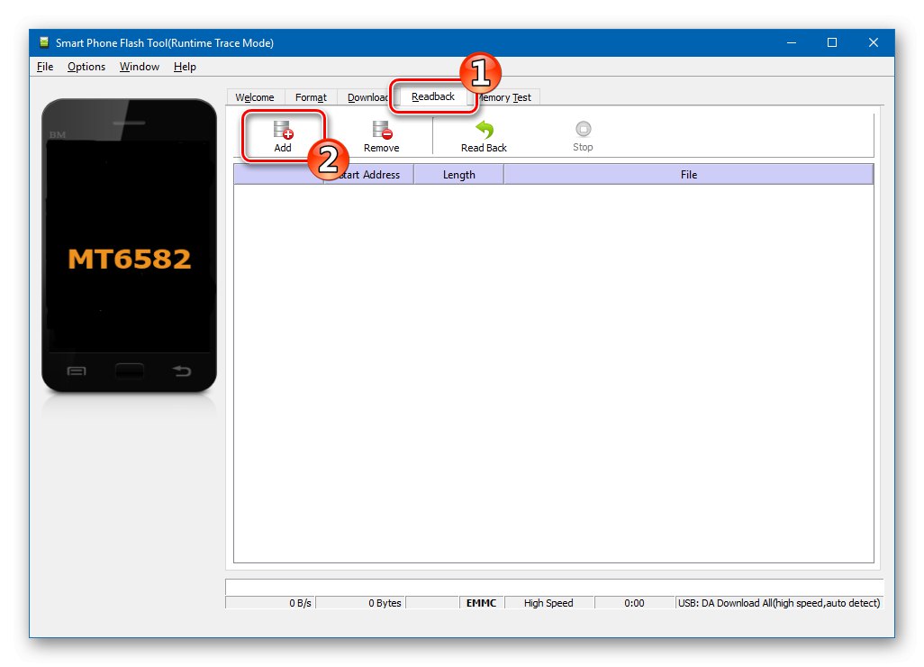 Архивиране на Lenovo IdeaPad A7600 чрез раздела за обратно четене на SP Flash Tool, бутон Добавяне