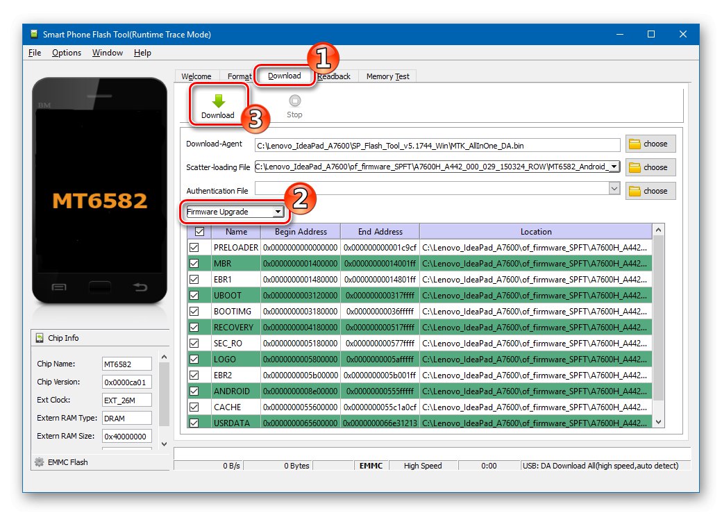 Фърмуер на Lenovo IdeaPad A7600 чрез SP Flash Tool в режим на надстройка на фърмуера стартиране
