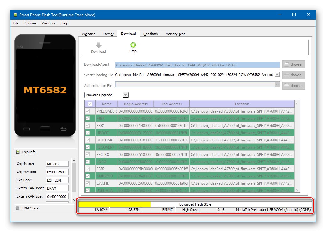 Lenovo IdeaPad A7600 SP Flash Tool инсталира фърмуер